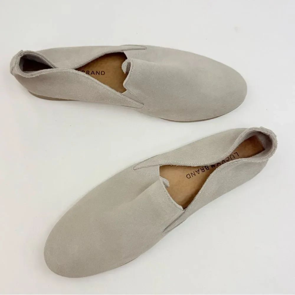 Lucky Charsa II Brand Taupe Gray Soft Suede Leather Slip On Loafer Flats
